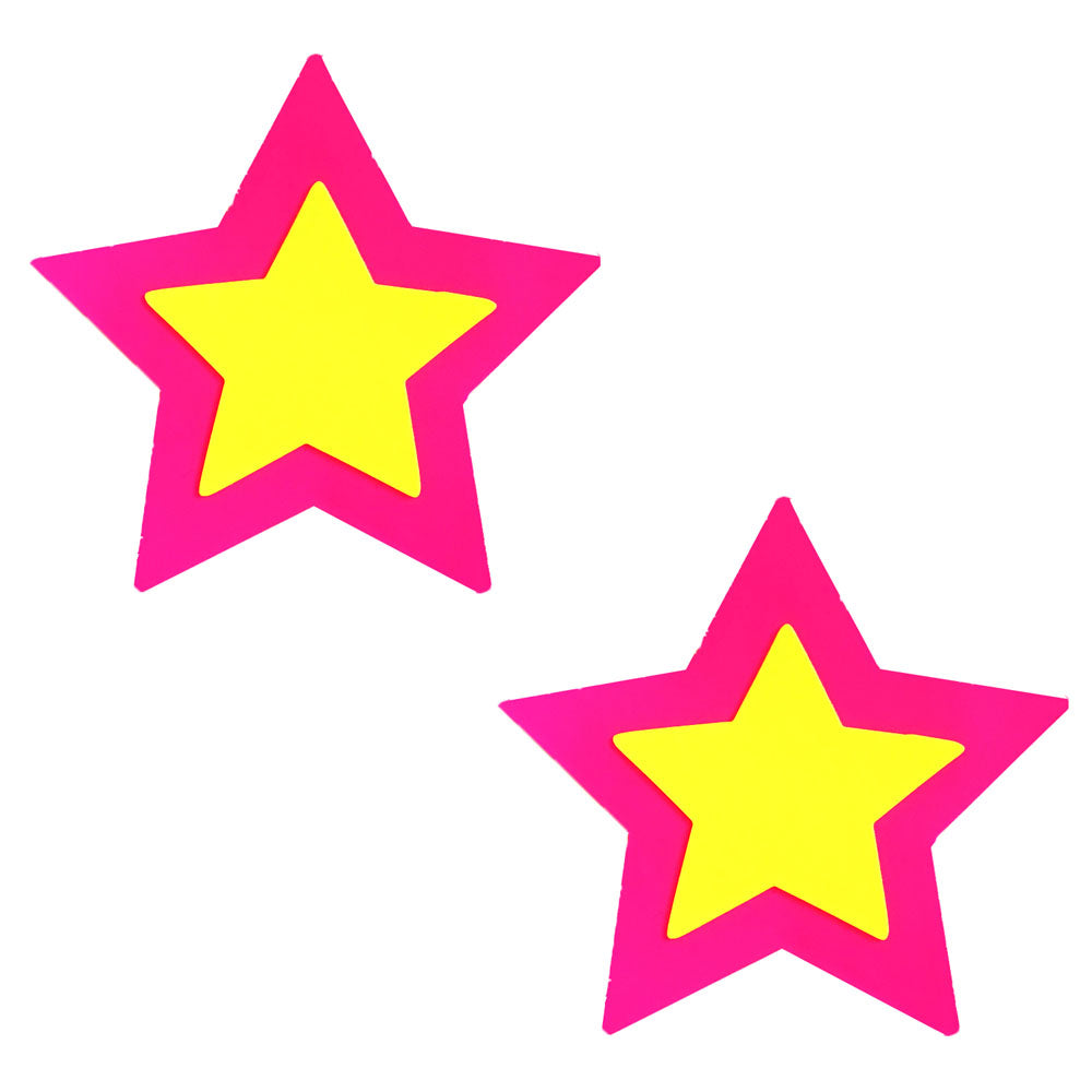 Pink Double Star Burst Neon Blacklight Starry Nights Nipztix Pasties NN-PDS-STR-NS-NBL