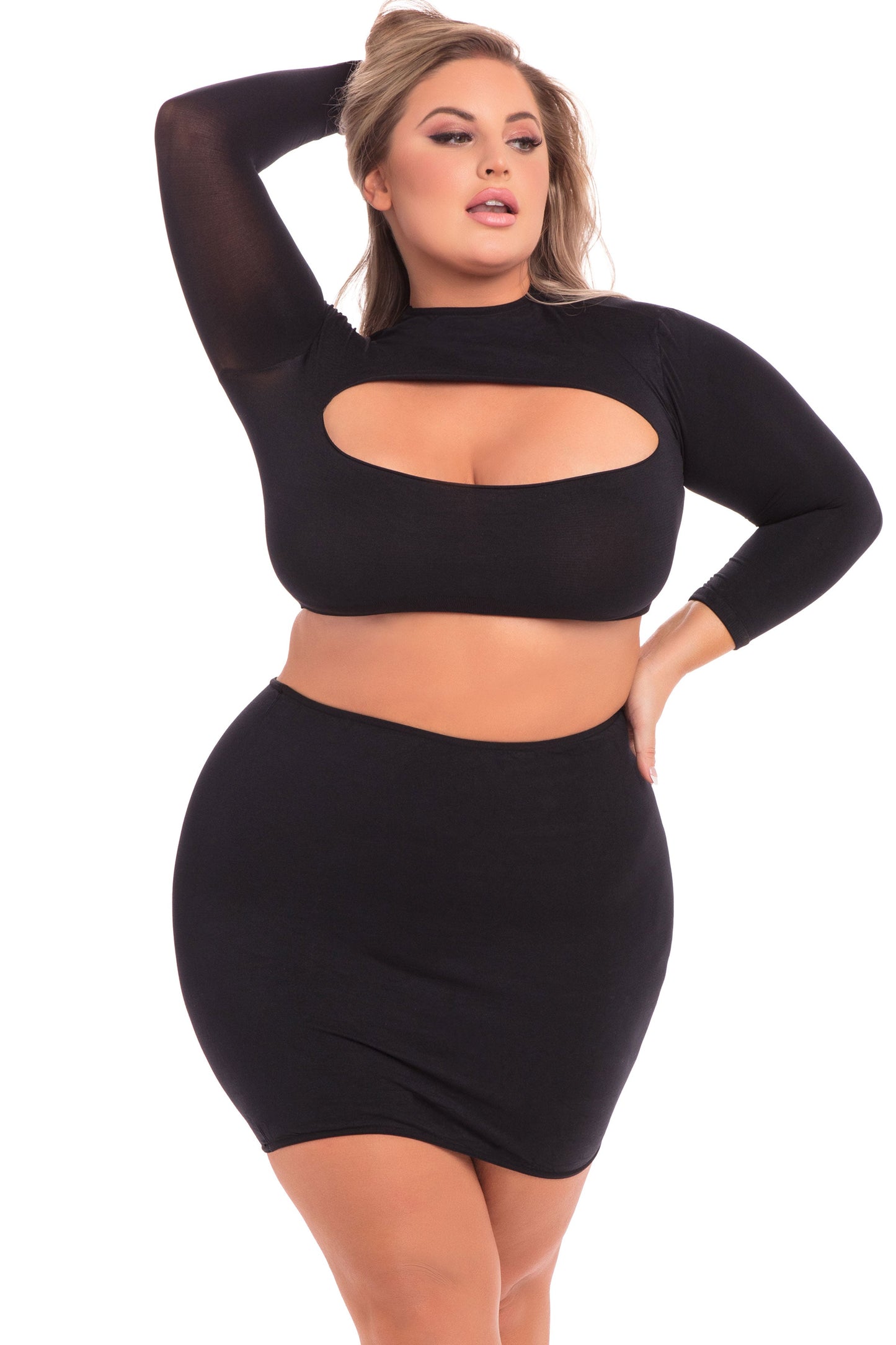 Pink Lipstick - Stop and Stare 2 Pc Skirt Set - 1x/2x - Black PKL-27036XB1X2