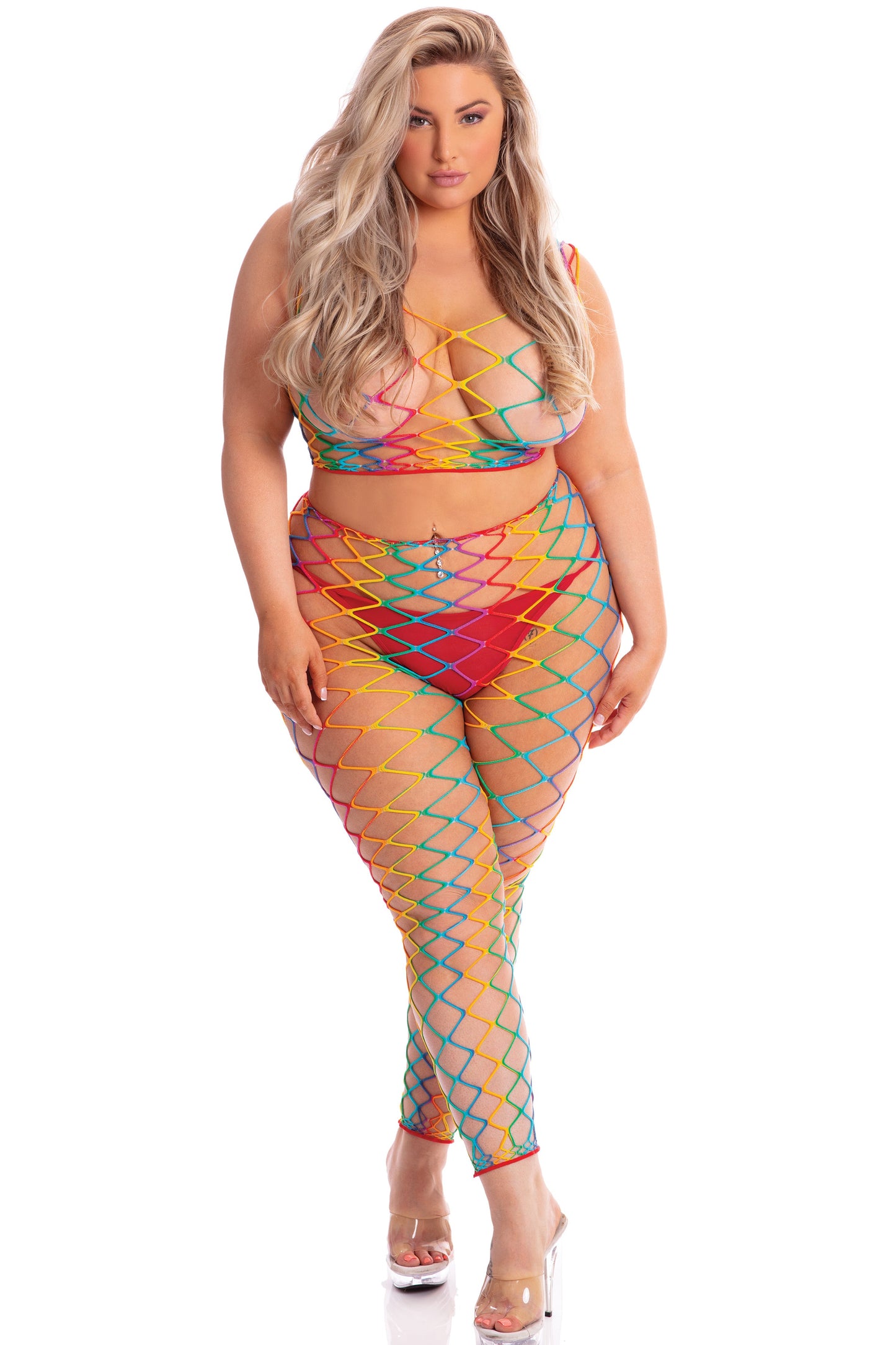 Pink Lipstick - Roy G. Biv 2 Pc Bodystocking - 1x-3x - Rainbow PKL-23078XRBQS