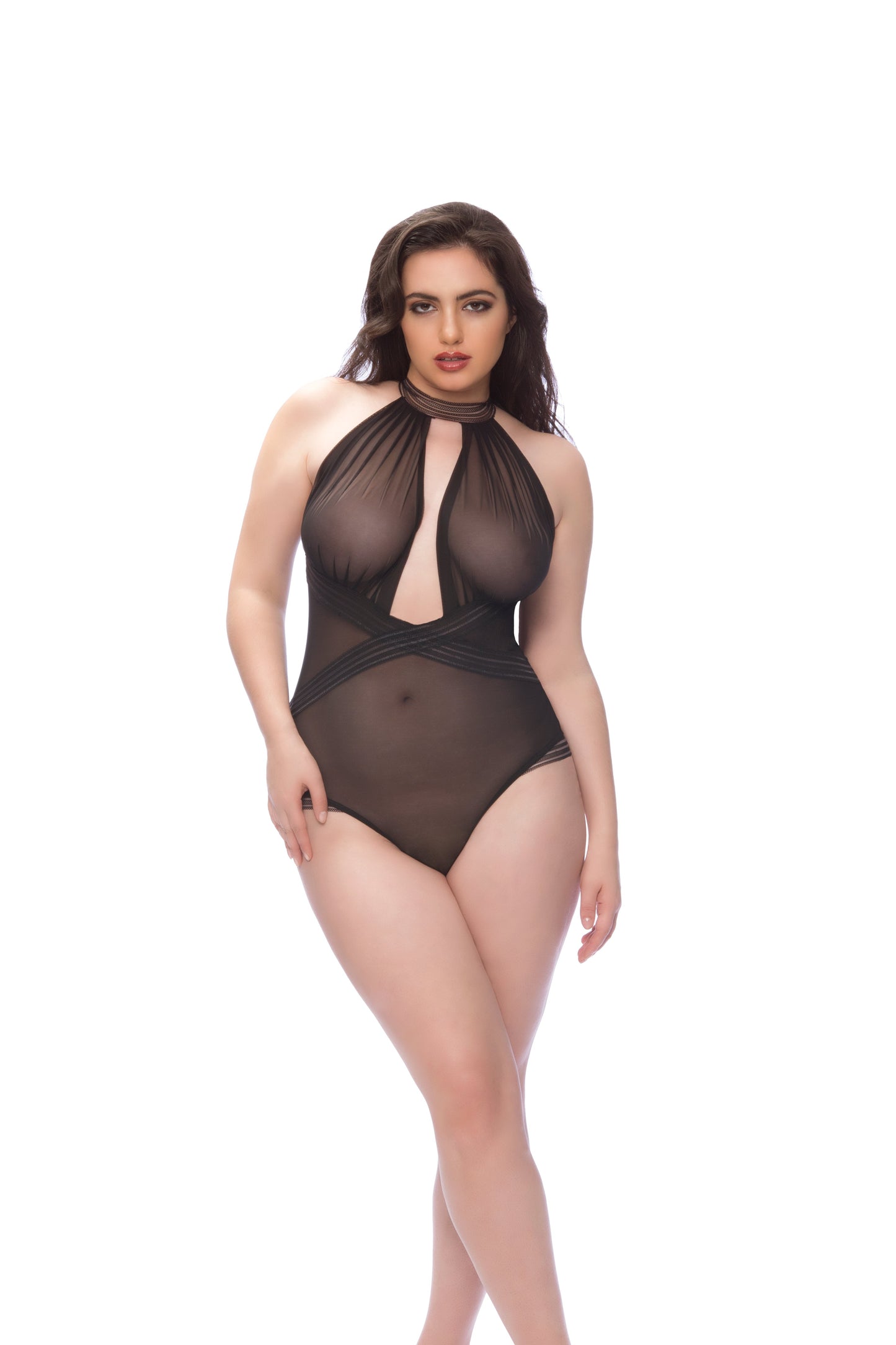 Collared Mesh Teddy - Queen Size - Black OH-52-10244X-BKQU