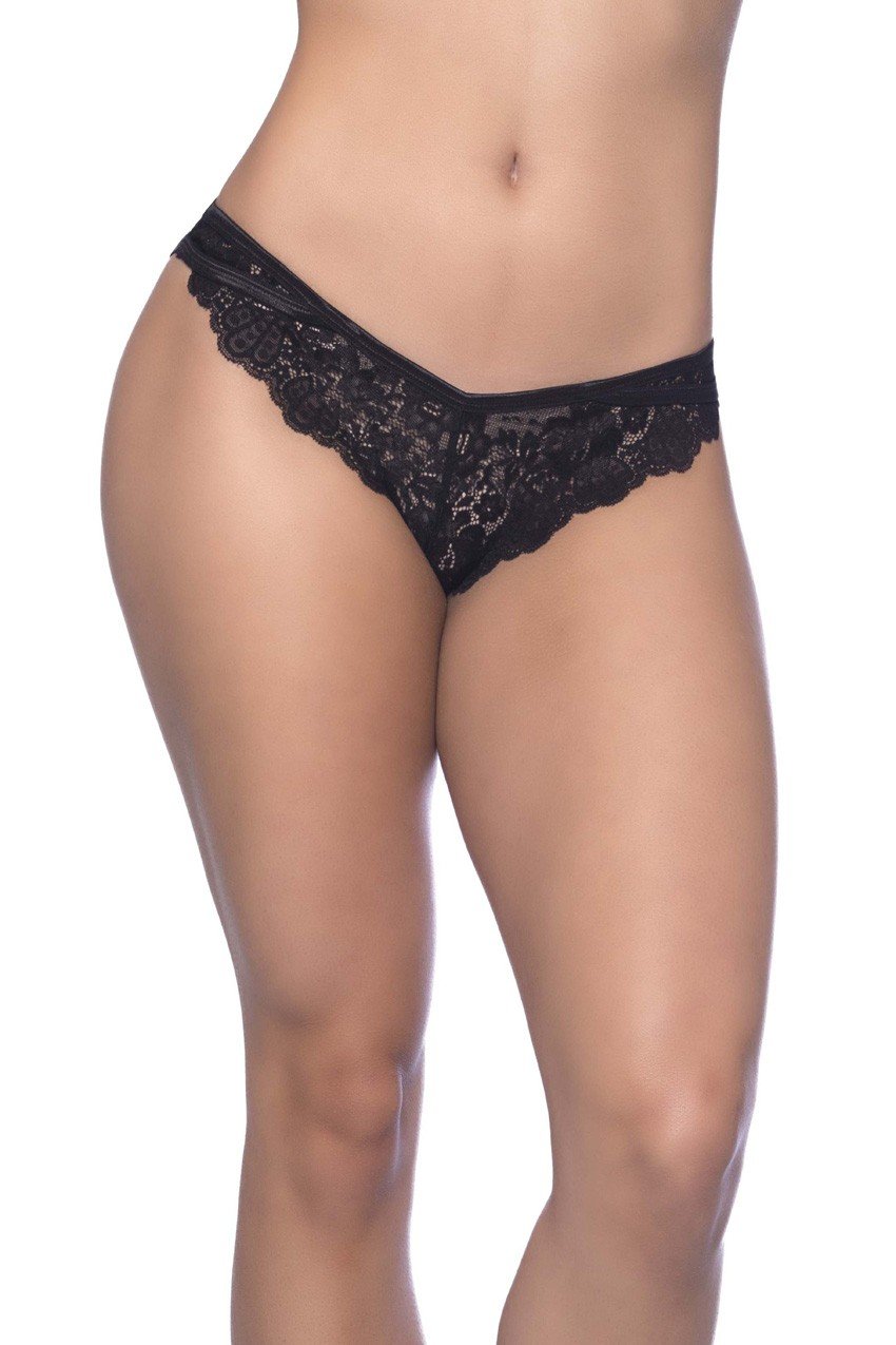 Cage Back Galloon Lace Boyshort With Wrap Around Elastic Detail - 1x/2x - Black OH-24-10653-BK1X2X