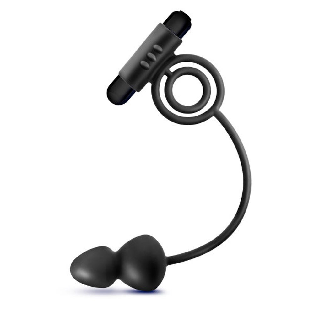 Anal Adventures- Platinum - Silicone Anal Ball With Vibrating C-Ring- Black BL-01705