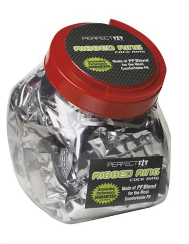 Ribbed Cockring - Black - 50 Count Fishbowl PF-CR31D