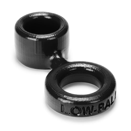 Low Ball Cock Ring With Attached Ball Stretcher - Black OX-1077-BLK