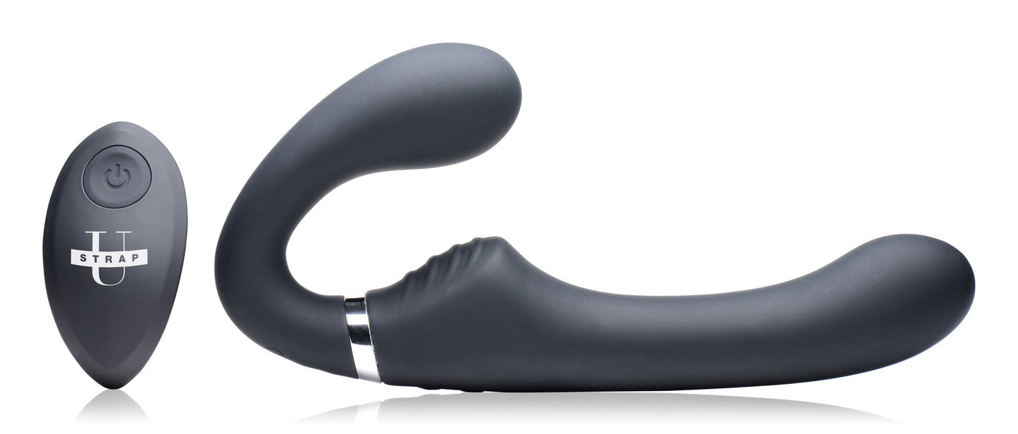 10x Mighty Rider Vibrating Strapless Strap-on Black SU-AG557-BLK