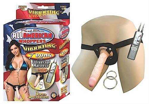 All American Whoppers Vibrating 7 in Dong With Universal Harness-Flesh NW2326-1