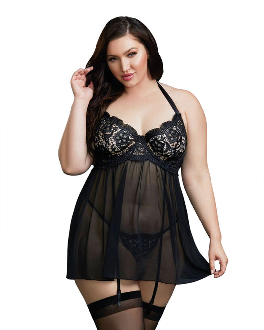 Babydoll, Thong - 1x - Black DG-11456XBLK1X