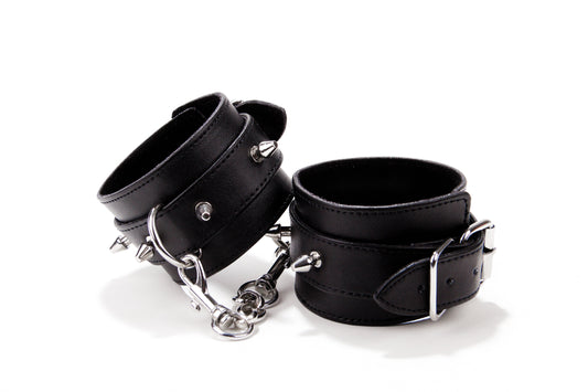 Spiked Leather Handcuffs - Black OU-OU053BLK