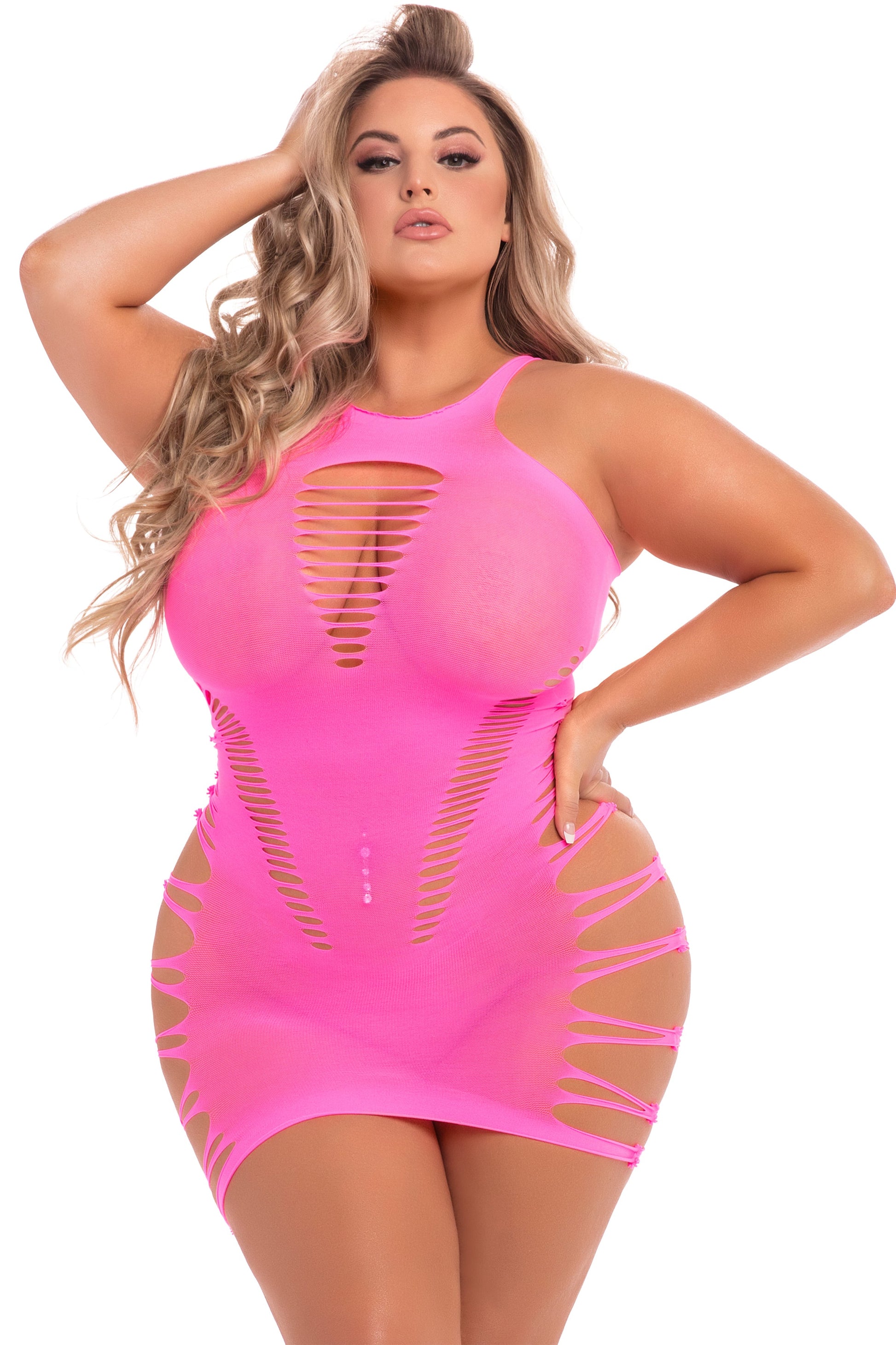 Pink Lipstick - Back 2 Basixxx Hi-Neck Dress -  1x-3x - Pink PKL-25102XPKQS