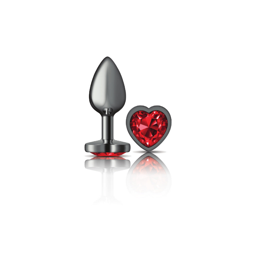 Cheeky Charms - Gunmetal Metal Butt Plug - Heart - Dark Red - Small VB-CC9135