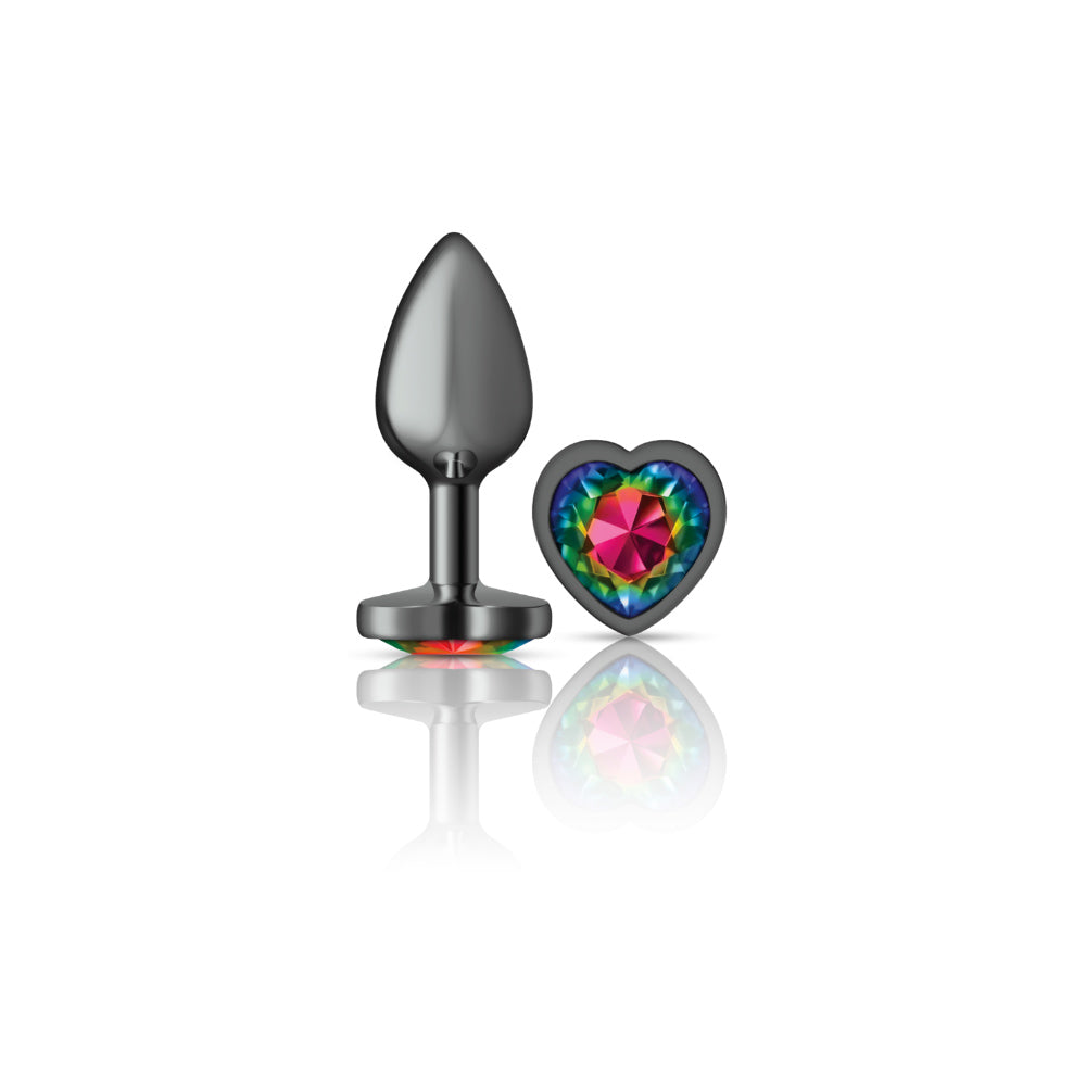 Cheeky Charms - Gunmetal Metal Butt Plug - Heart - Rainbow - Small VB-CC9132