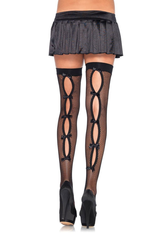 Bow Backseam Thigh Highs - One Size - Black LA-6908BLK