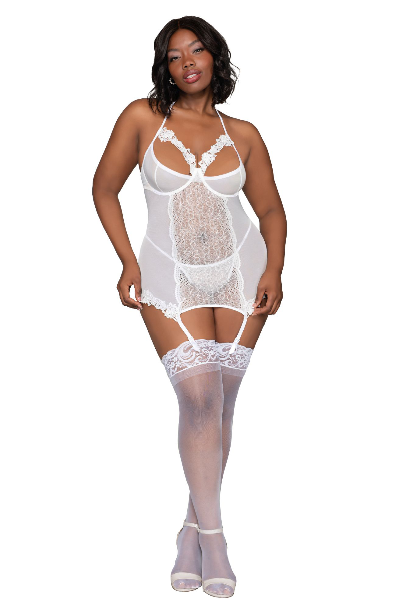 Garter Slip and G-String - Queen Size - White DG-12509XWHTQ