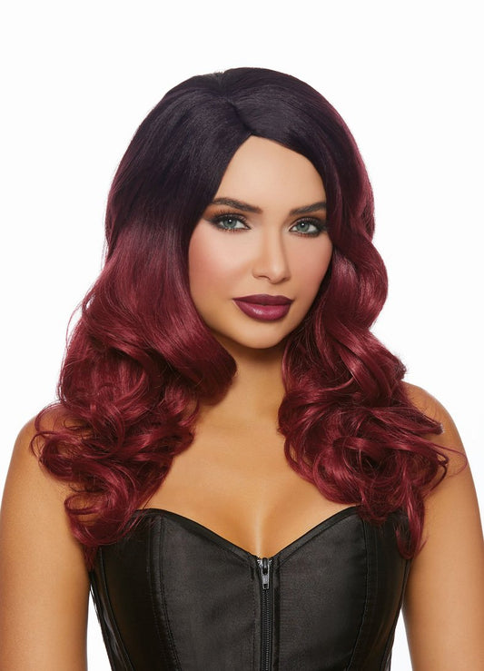 Long Curly Black and Burgandy Ombre Wig DG-11338MLT