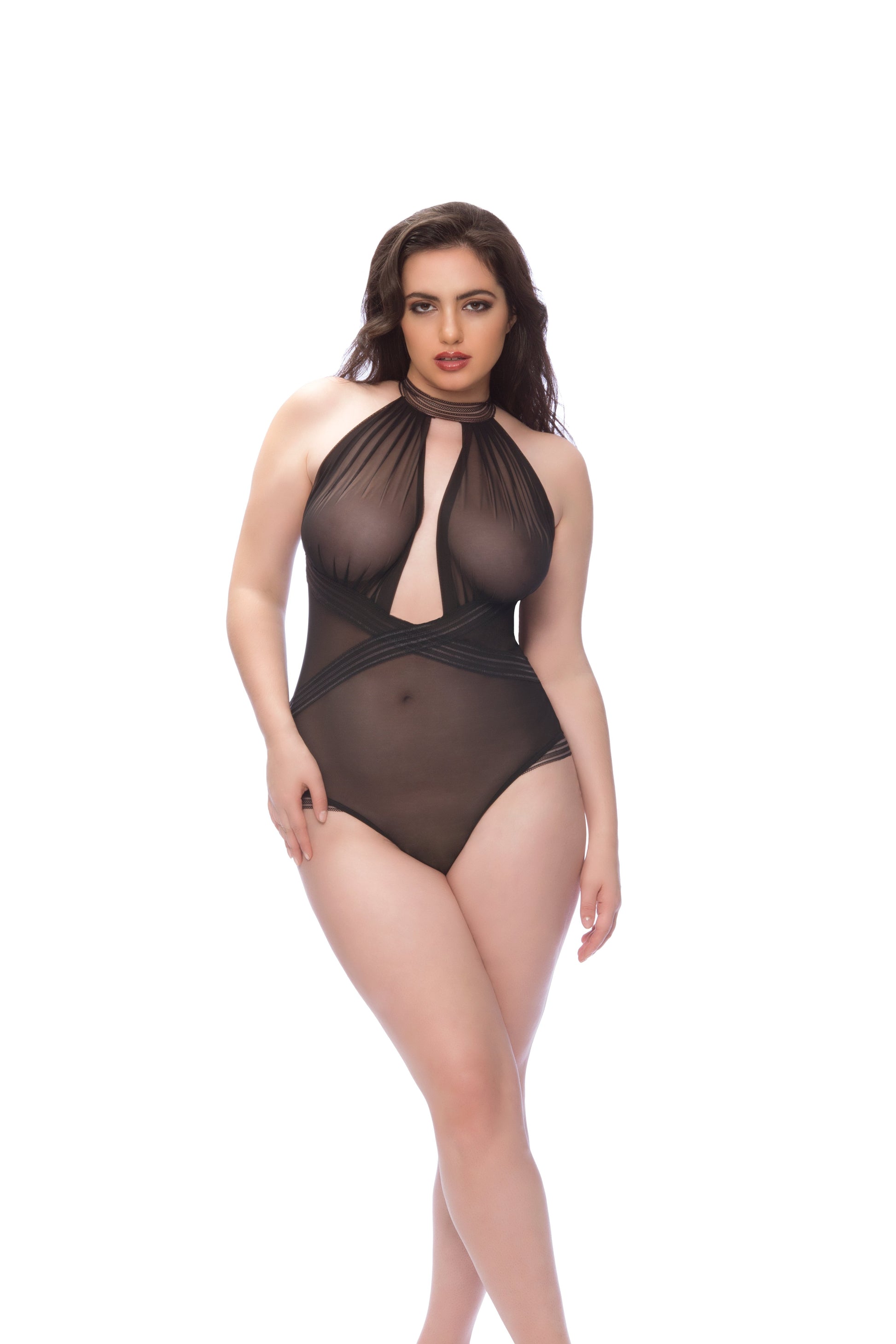 Collared Mesh Teddy  - Queen Size - Black OH-52-10244X-BKQU