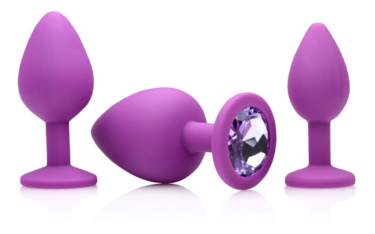Purple Pleasure 3 Piece Silicone Anal Plugs With Gems FR-AE902-PURPLE