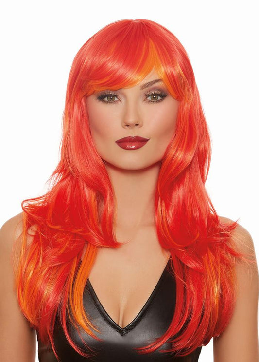 Long Straight Red and Orange Wig With Bangs DG-11389MLT