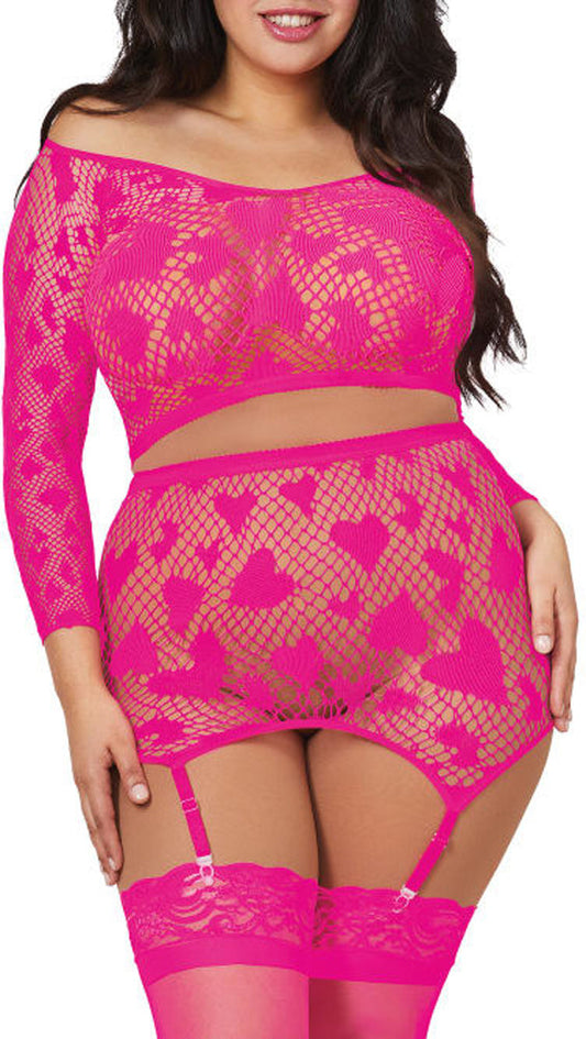 Crop Top and Garter Belt Hot Pink DG-11785HPKQ