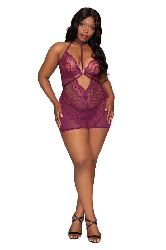 Chemise and G-String - Queen Size - Mulberry DG-12446XMLBYQ