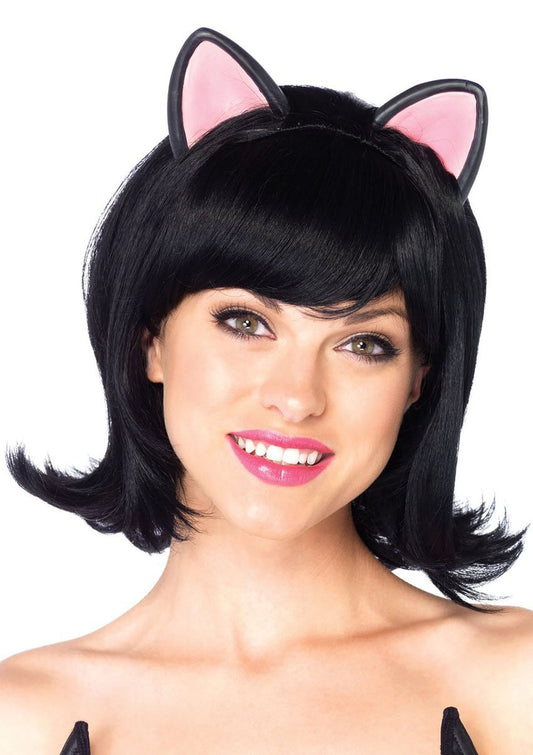 Kitty Kat Bob Wig With Attached Ears - Black LA-2650