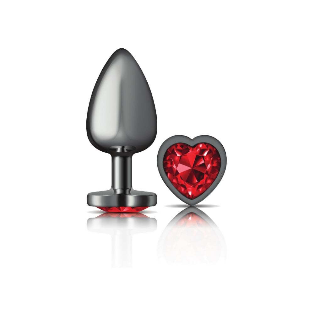 Cheeky Charms - Gunmetal Metal Butt Plug - Heart - Dark Red - Large VB-CC9137