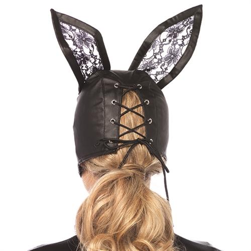 Faux Leather Bunny Mask With Lace Ears - Black LA-3745