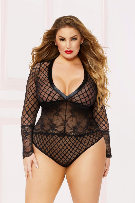 Lam Trim Bodysuit - 1x2x - Black STM-10871XBLK1X2X