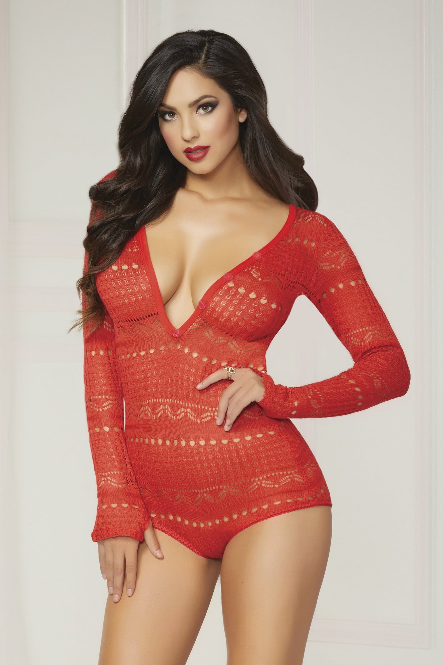 Knit Long Sleeve Romper - Medium - Red STM-10721-REDM