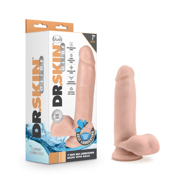 Dr. Skin Glide - 7 Inch Self Lubricating Dildo  With Balls - Vanilla BL-36414