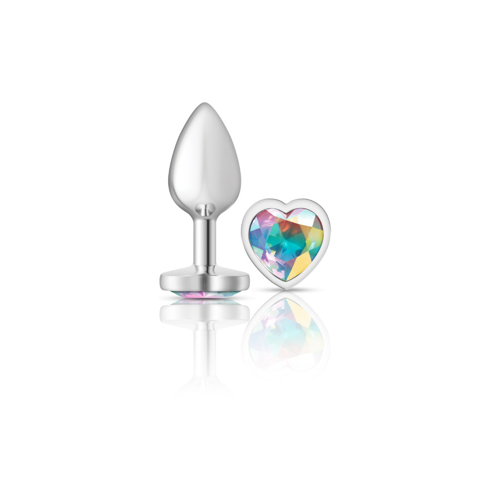 Cheeky Charms - Silver Metal Butt Plug - Heart - Clear - Small VB-CC9126