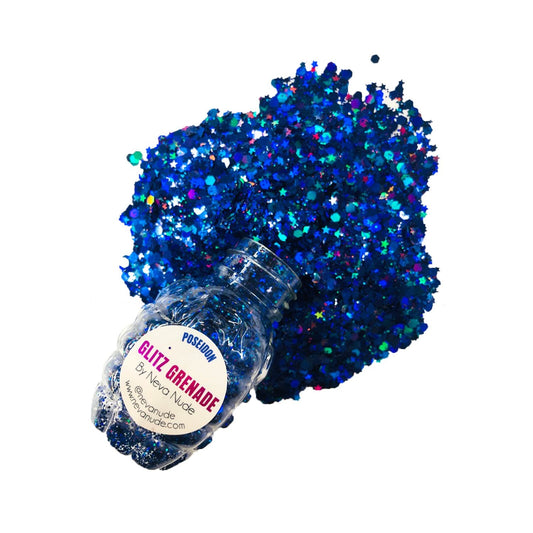 Poseidon Blue Cosmetic Glitter Glitz Grenade Keychain in Aloe Gel NN-GG-PO-04A