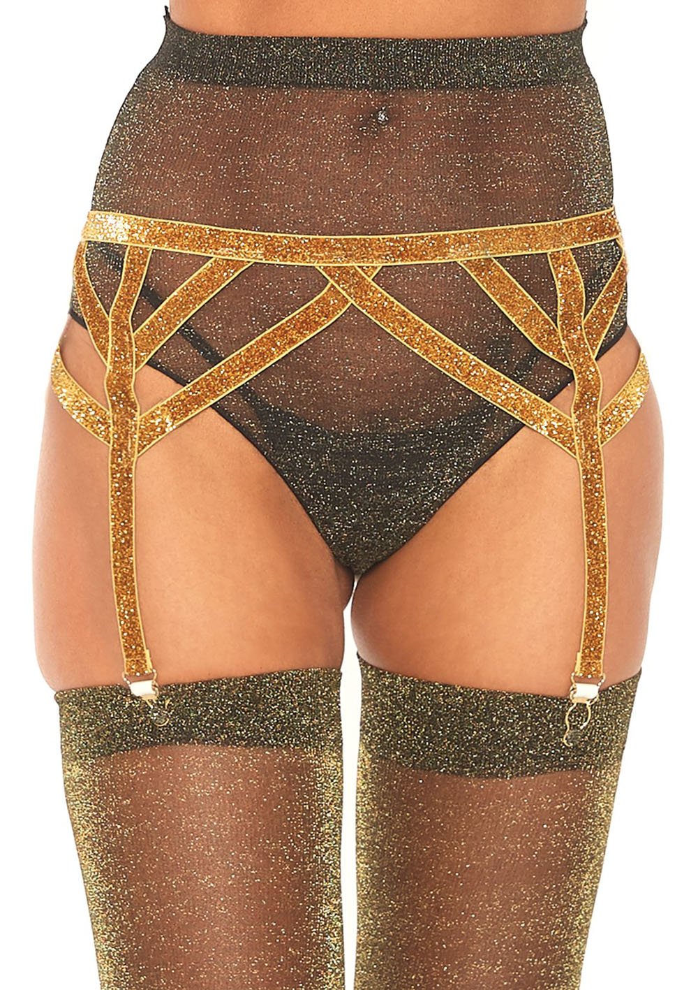 Shimmer Lurex Elastic Garter Belt - One Size - Gold LA-8887