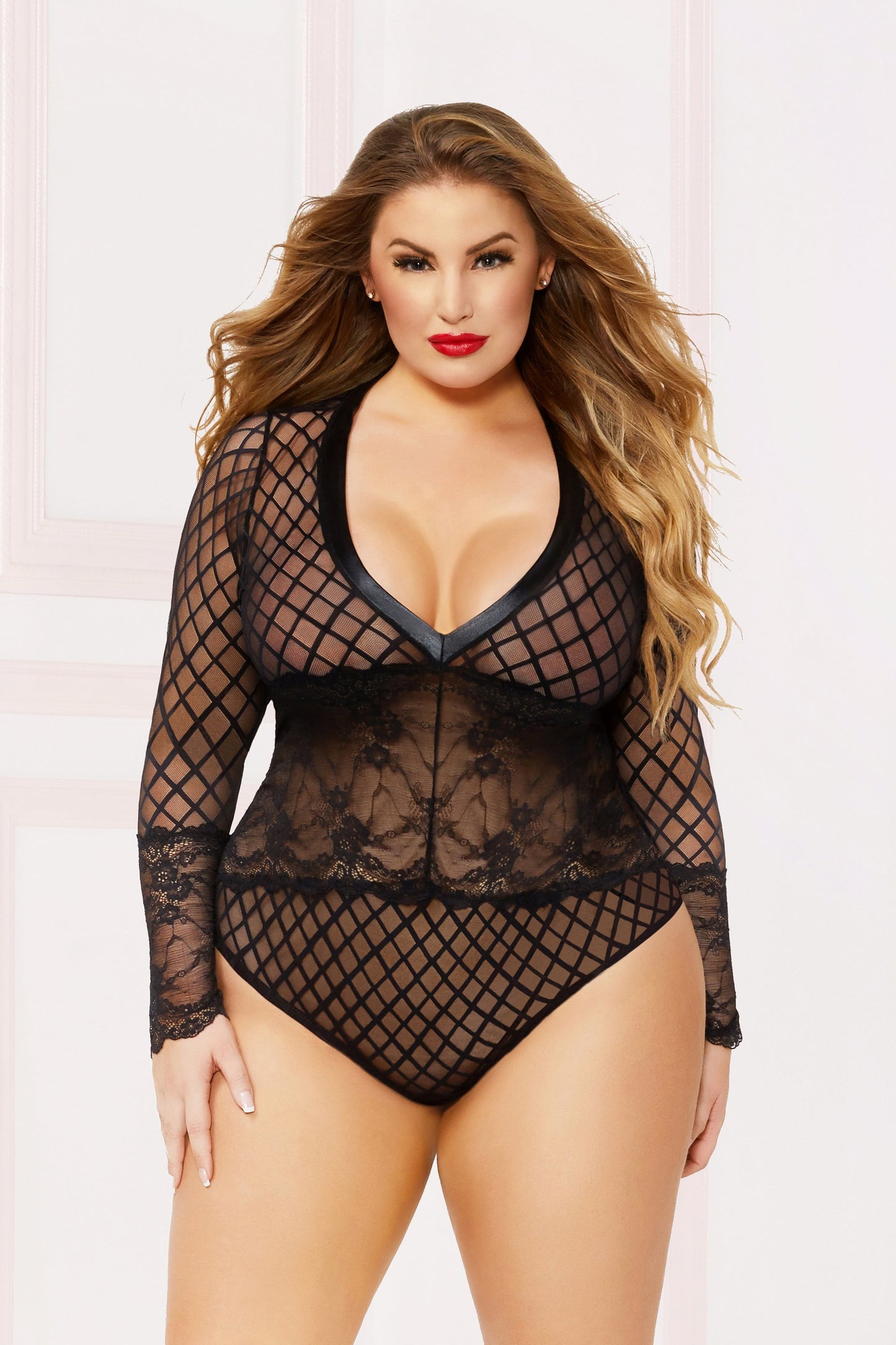 Lam Trim Bodysuit - 3x4x - Black STM-10871XBLK3X4X