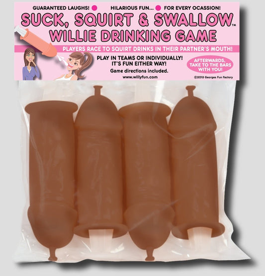 Brown XL Suck, Squirt & Swallow Willie Drinking Game - 4 Pack GFF-1712