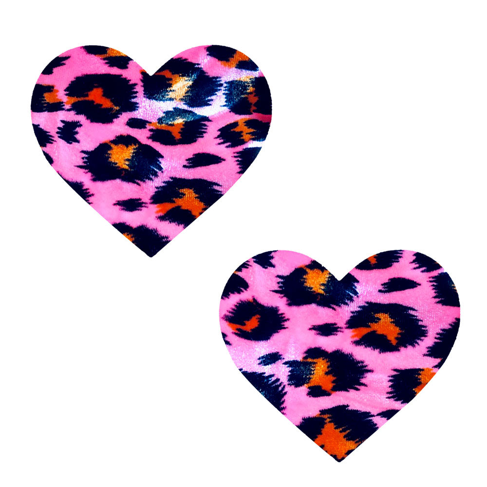 Pink Cheeky Cheetah Velvet Crush Blacklight I  Heart U Nipztix Pasties NN-PCH-HRT-NS