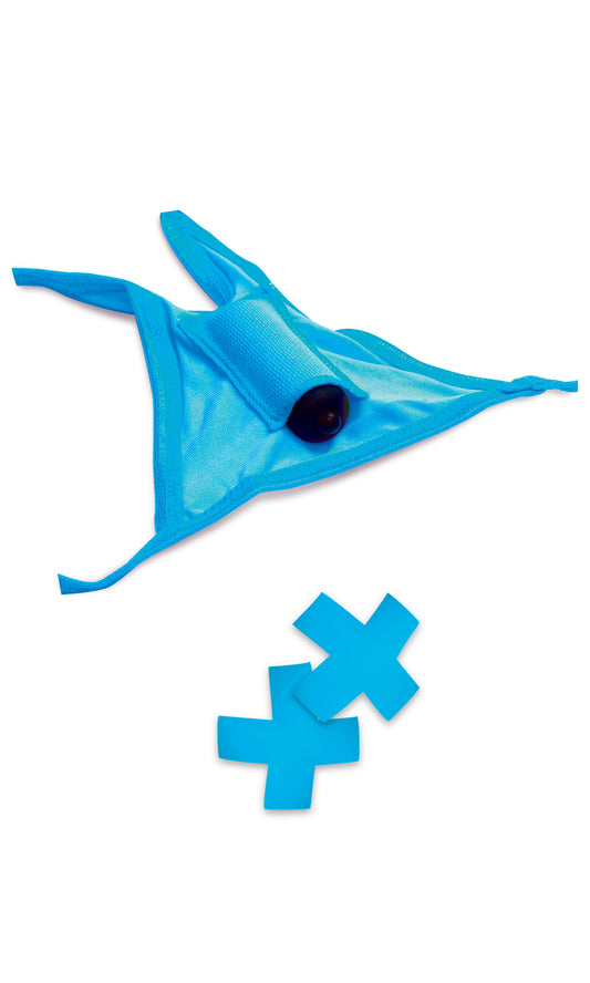 Neon Vibrating Crotchless Panty and Pasties Set  - Blue PD1431-14