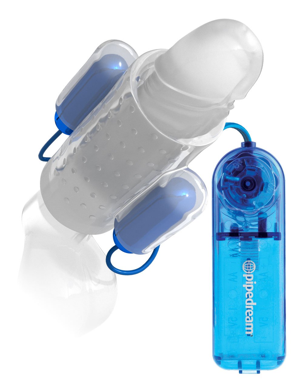 Dual Vibrating Penis Sleeve - Blue and Clear PD1987-14