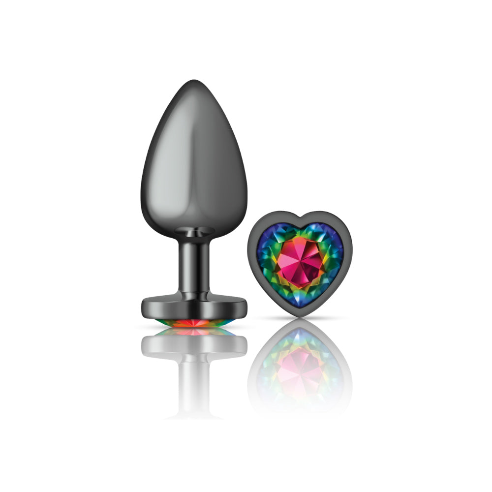 Cheeky Charms - Gunmetal Metal Butt Plug - Heart - Rainbow - Large VB-CC9134