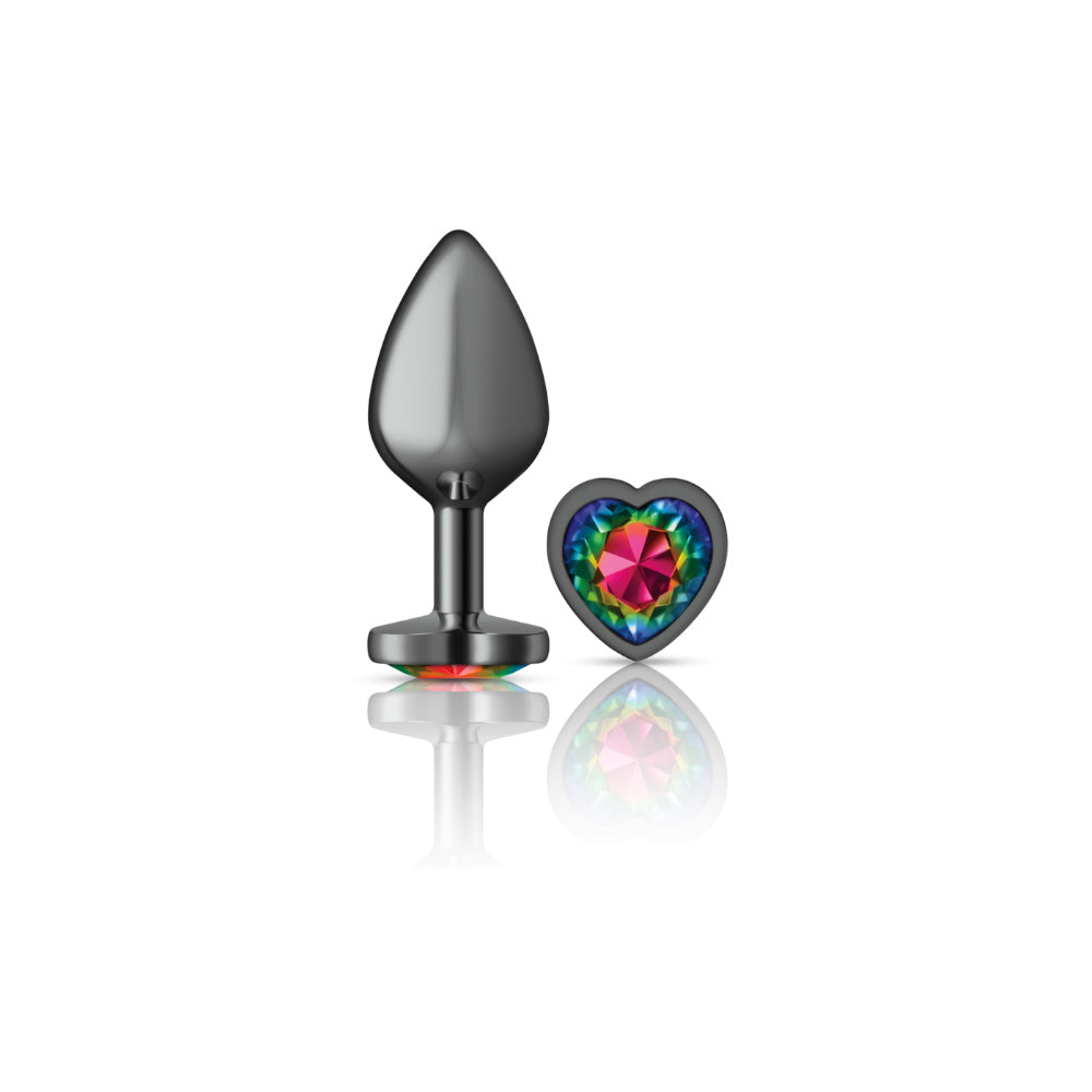 Cheeky Charms - Gunmetal Metal Buttplug - Heart - Rainbow - Medium VB-CC9133