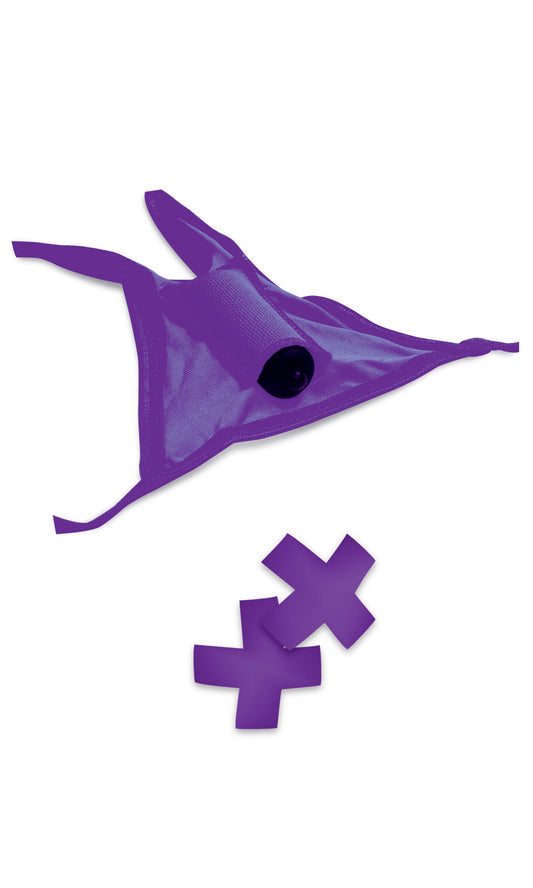 Neon Vibrating Crotchless Panty and Pasties Set - Purple PD1431-12