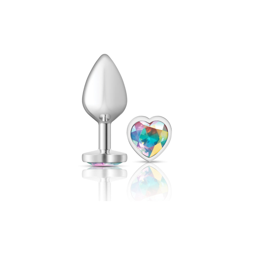 Cheeky Charms - Silver Metal Butt Plug - Heart - Clear - Medium VB-CC9127