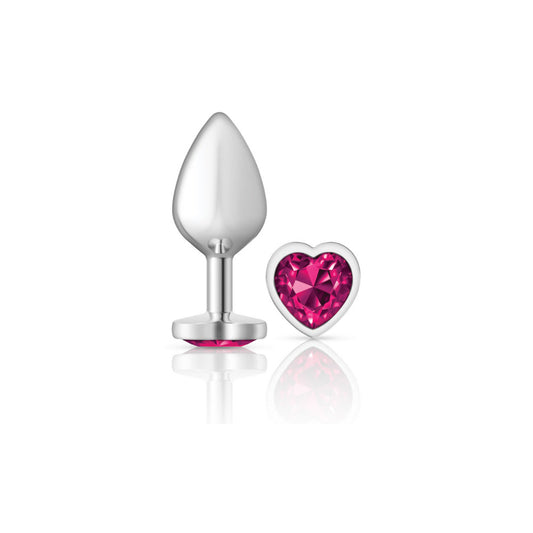 Cheeky Charms - Silver Metal Butt Plug - Heart - Bright Pink - Medium VB-CC9130